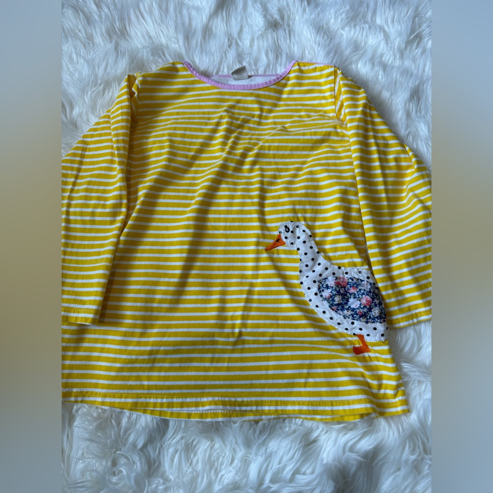 Yellow Striped Top with Duck Appliqué